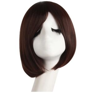 Unbranded~Dark Brown With Highlights 12 Inch Straight Modern Cut Bob Wig